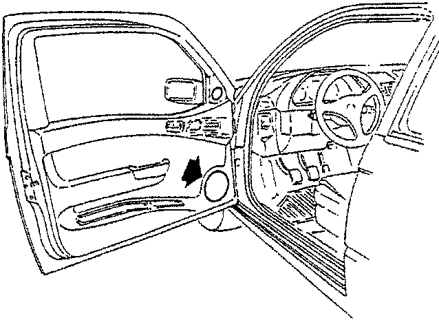 Diagram showing front door with speaker location indicated by arrow