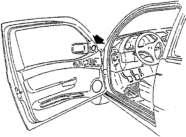 Diagram showing front door with tweeter location indicated by arrow