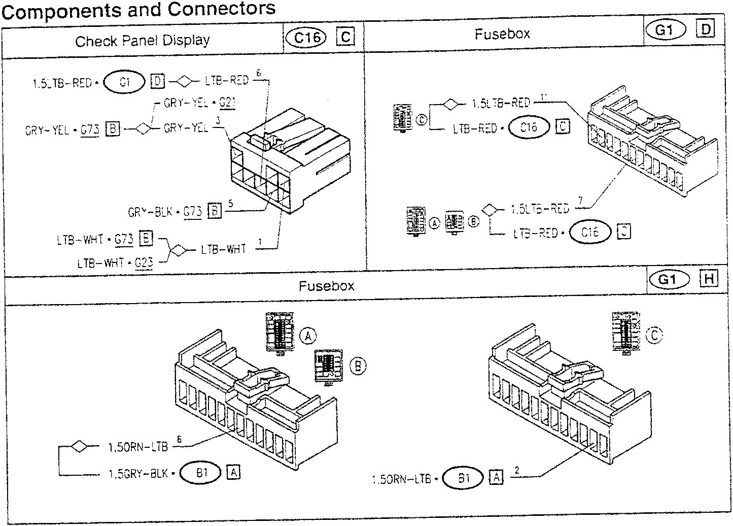 Wiring diagram for fusebox and check panel display connectors