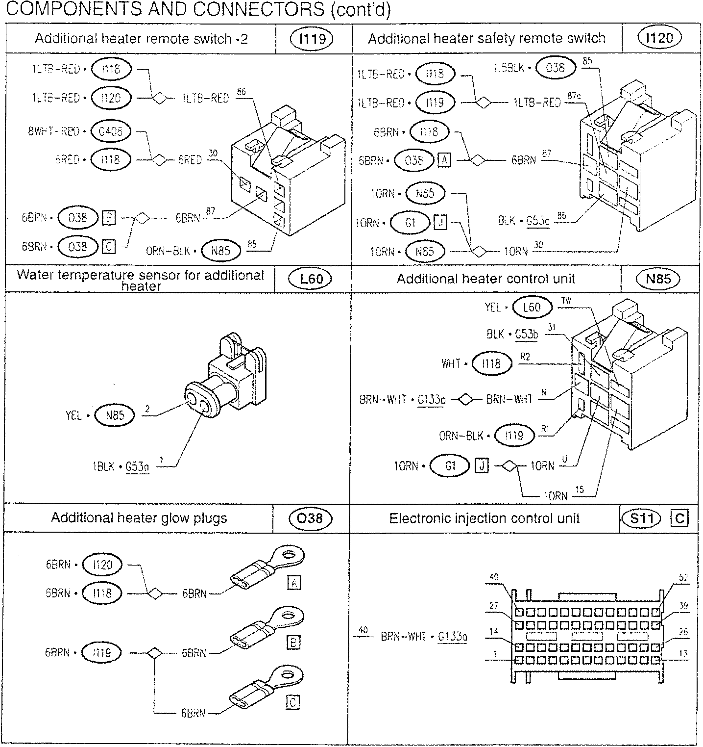 Wiring diagram for additional heater components and connectors
