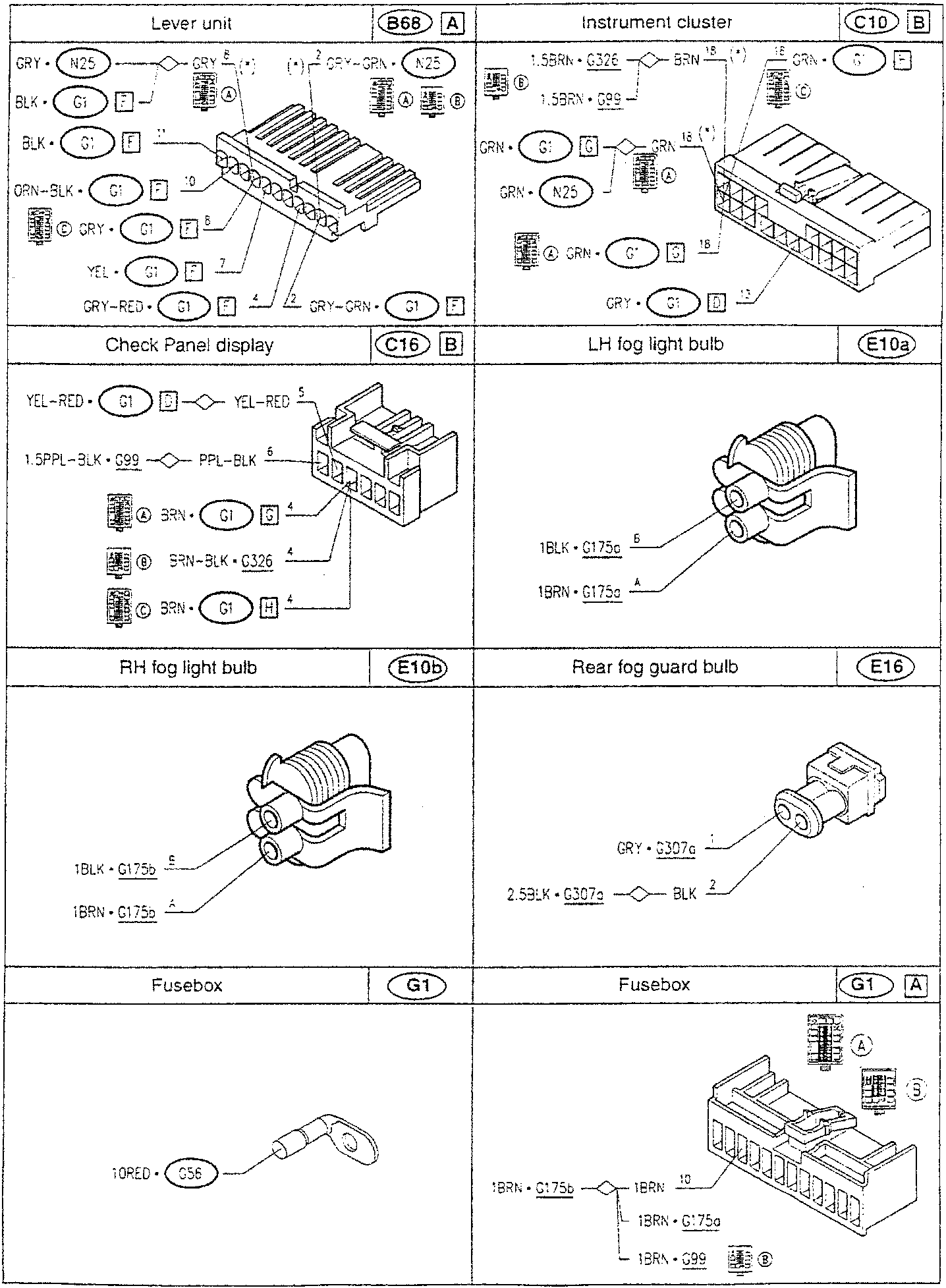 Wiring diagram for vehicle lighting and instrument cluster connections