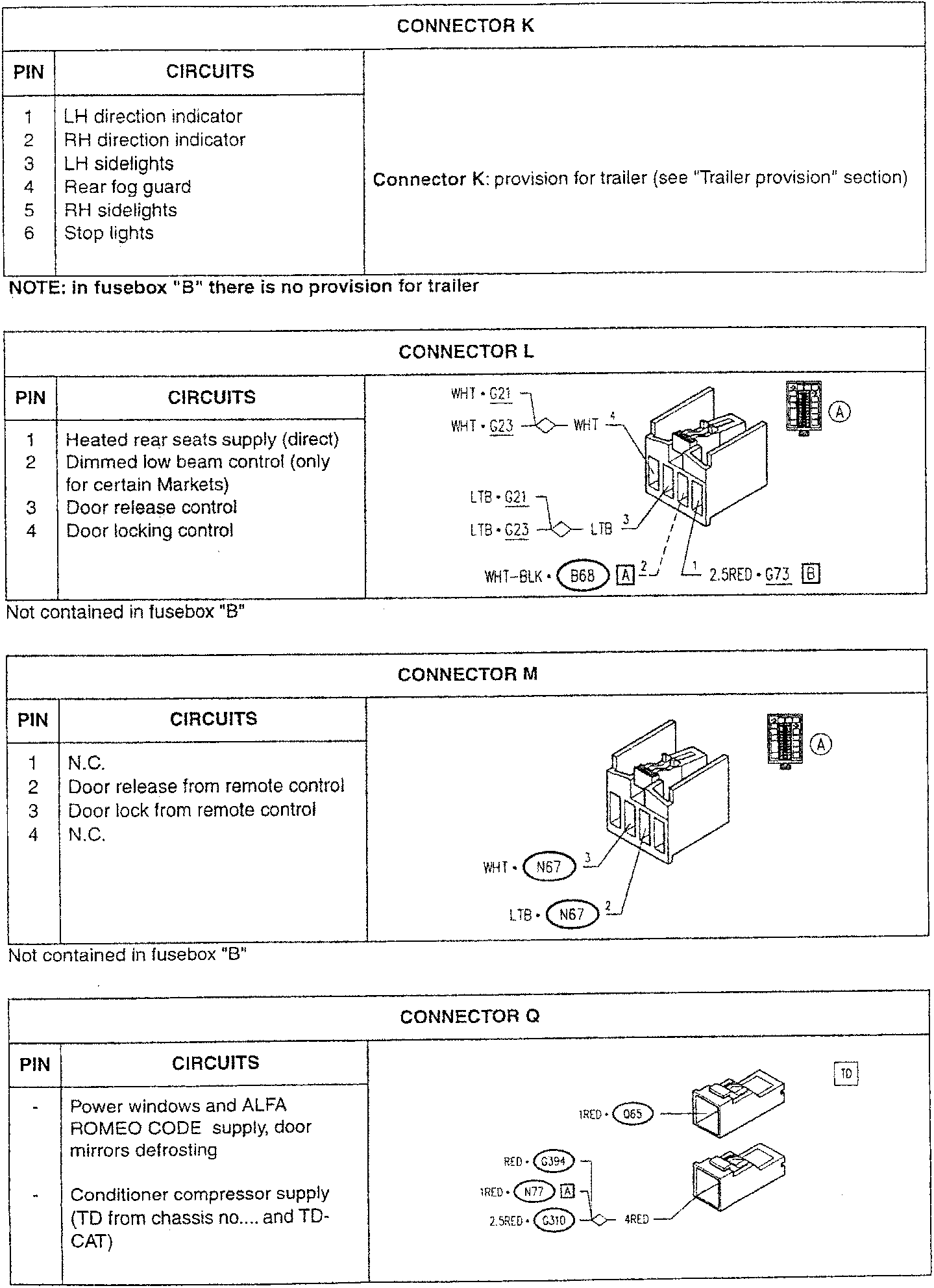 Connector L diagram showing wire connections