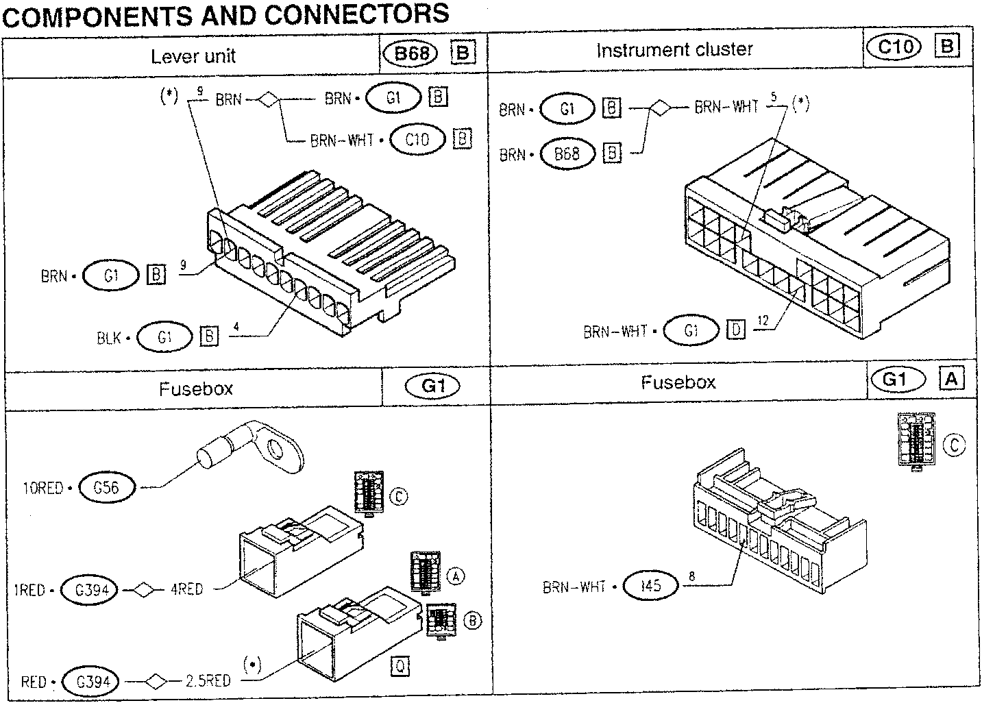 Lever unit diagram showing connections to G1, C10, and B68