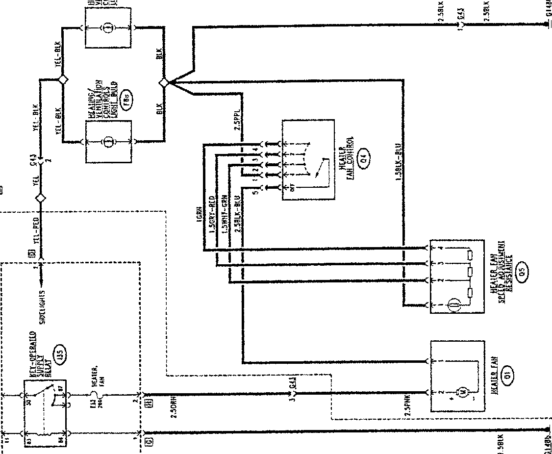 Wiring diagram for manually operated recirculation heater system, showing fusebox, relay, fan control, and heater fan components with wire color codes.