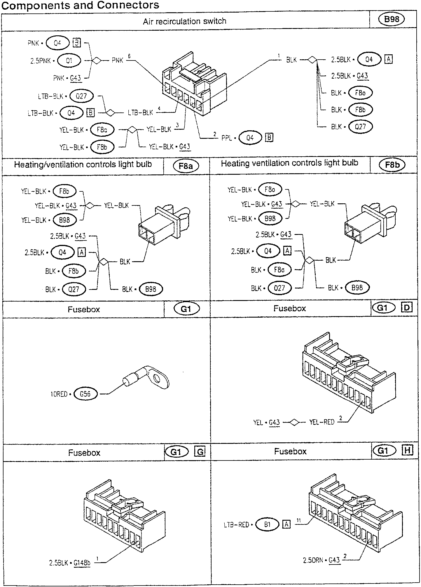 Wiring diagram for air recirculation switch and related components