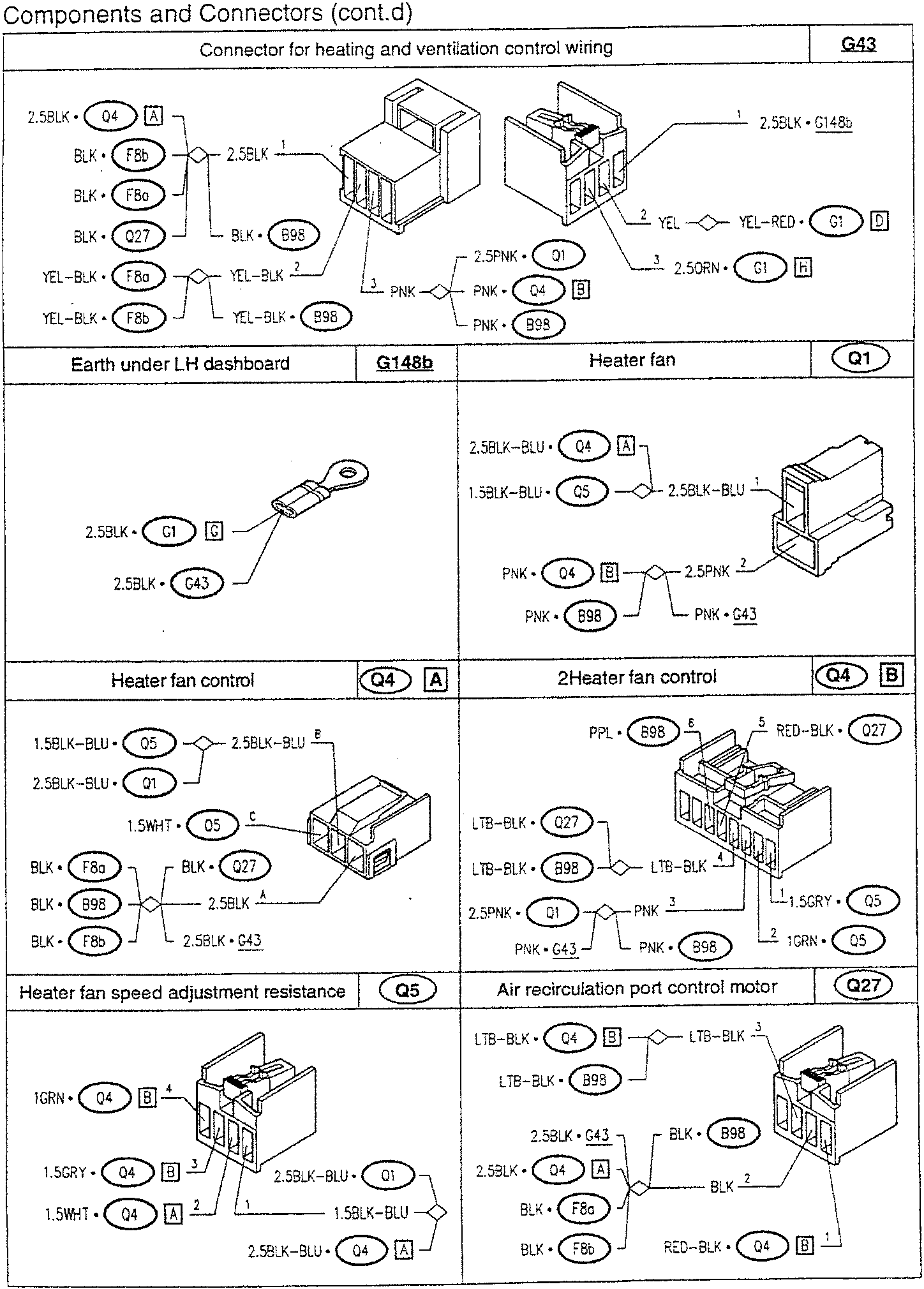 Heater and ventilation control wiring diagram with connectors