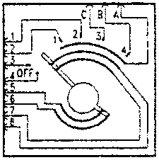 Diagram showing internal wiring and switch contacts for fan control knob