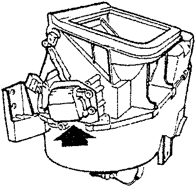 Illustration of the recirculation flap control motor with an arrow indicating direction of rotation