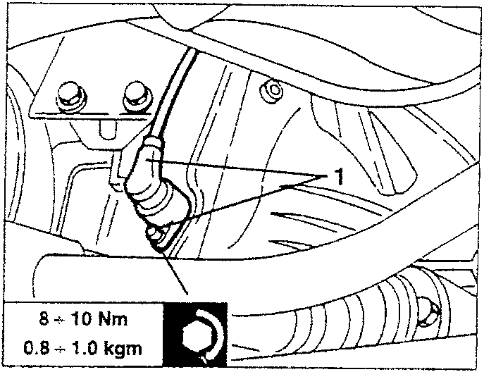 Removing the RPM sensor with a torque specification box showing 8 - 10 Nm / 0.8 - 1.0 kgm