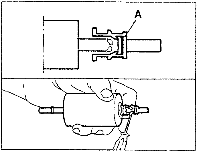 Diagram showing removal of insert A from a fuel tank component
