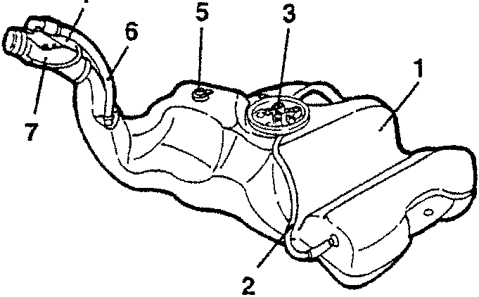 Diagram of fuel tank components with numbered parts