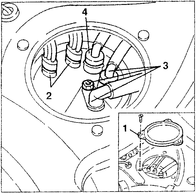 Fuel pump assembly with connections (1, 2, 3, 4)