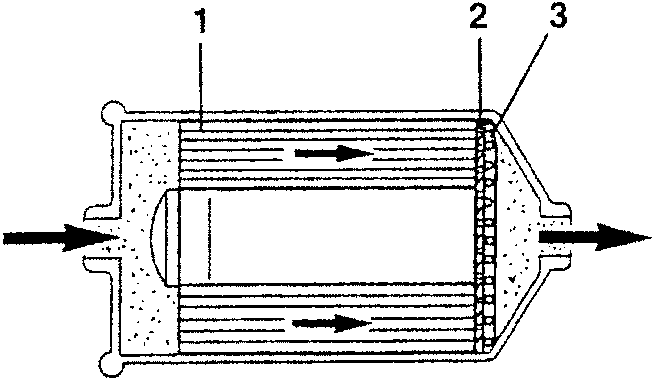 Cross-section diagram showing internal components of a fuel filter
