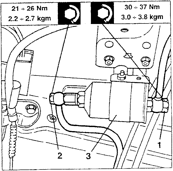 Diagram showing torque values for disconnecting fuel pipes