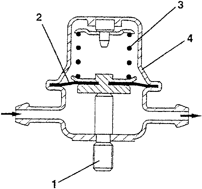 Cross-section diagram of pulse damper with labeled parts