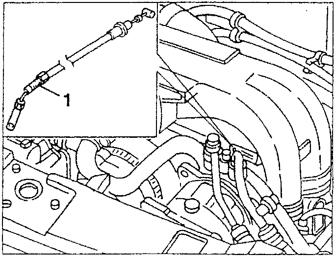 Complete accelerator cable withdrawn from engine compartment