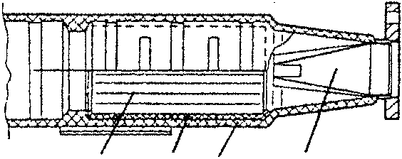 Cross-section of catalytic converter showing internal components