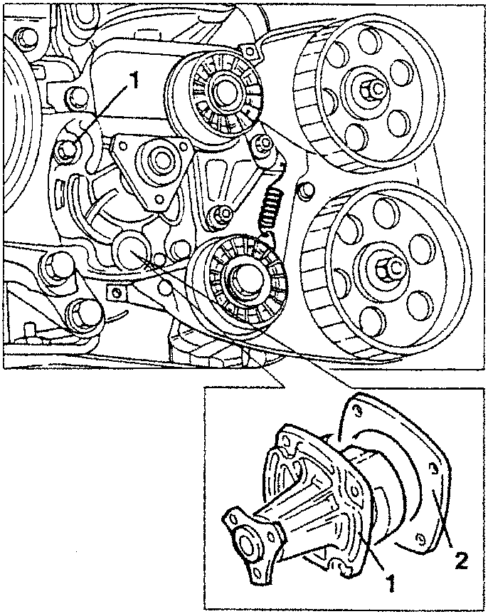 Water pump removal diagram showing pulleys and pump