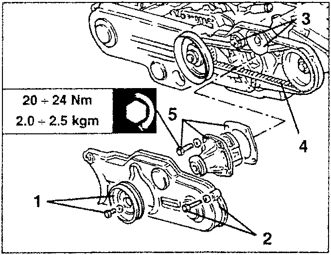 Water pump removal diagram showing torque specification