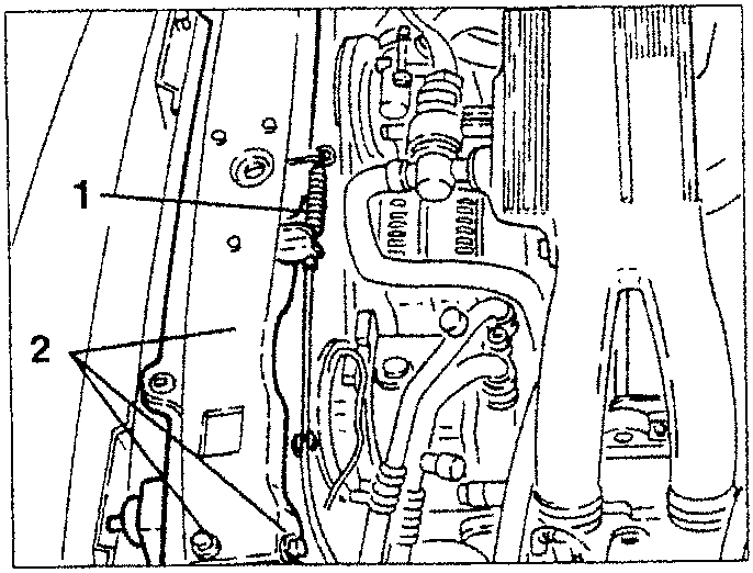 Diagram showing removal of upper radiator crossmember and electrical connections