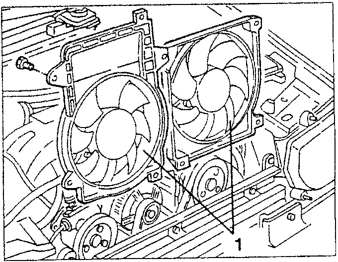 Diagram showing upper fan fastening screws and fans