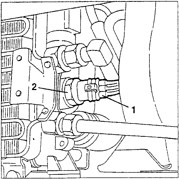 Engine cooling system diagram showing components labeled 1 and 2.