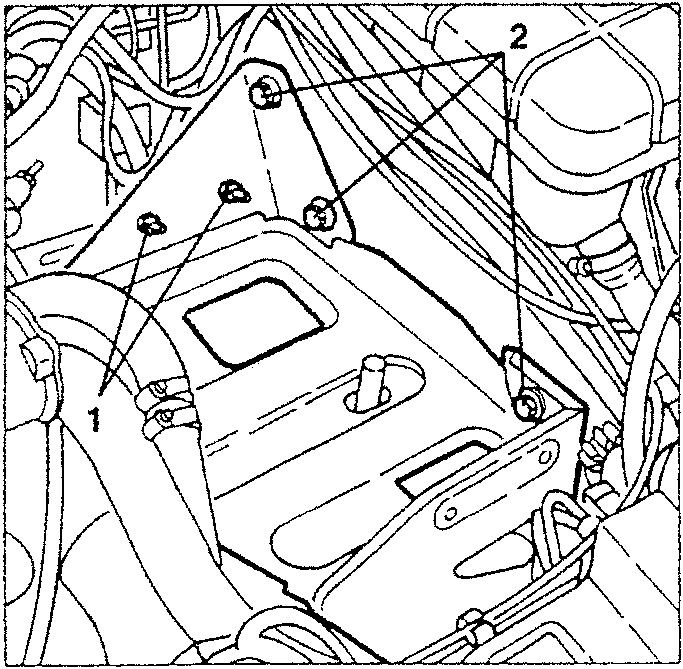 Battery support with labeled parts 1 and 2