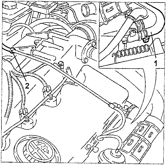 Engine diagram showing connections 1 and 2