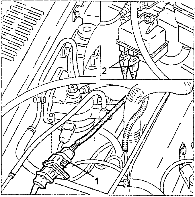 Engine bay showing electrical connectors for cam angle sensor and glow plug warming control unit