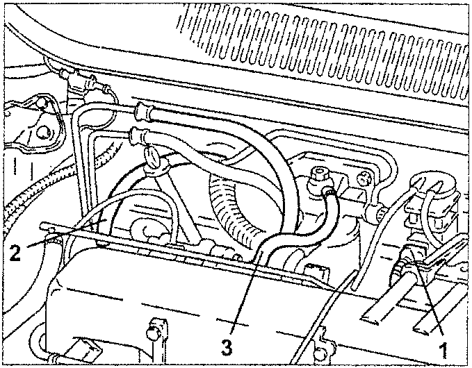 Engine bay showing fuel delivery and return pipes