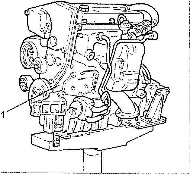 Diagram showing engine on a support with label 1