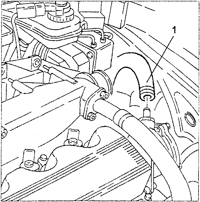Engine bay showing vacuum takeoff pipe connection