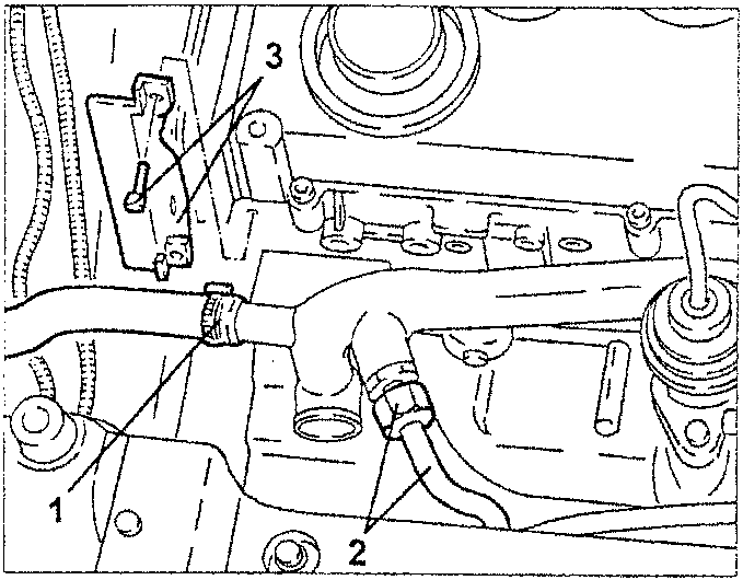 Engine diagram showing pipes and components with labels 1, 2, and 3