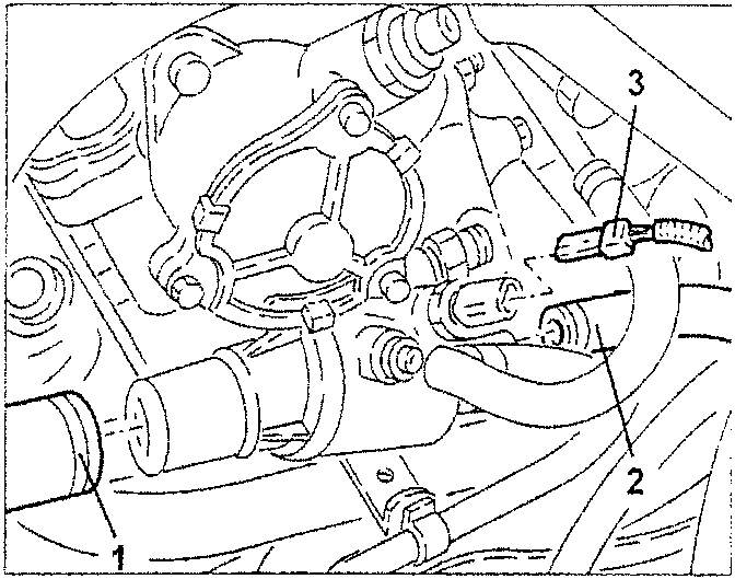 Engine diagram showing coolant pipes and sensor with labels 1, 2, and 3