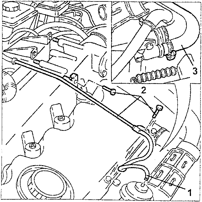 Engine diagram showing vacuum pipe and return pipe with labels 1, 2, and 3