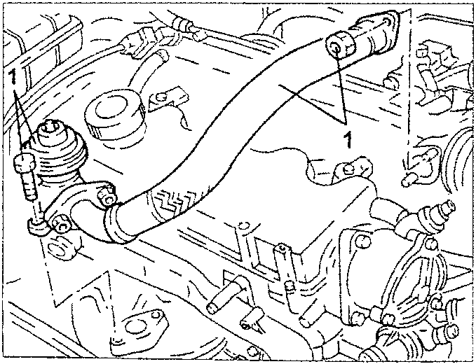 Engine diagram showing E.G.R. valve removal with gas re-circulation pipe