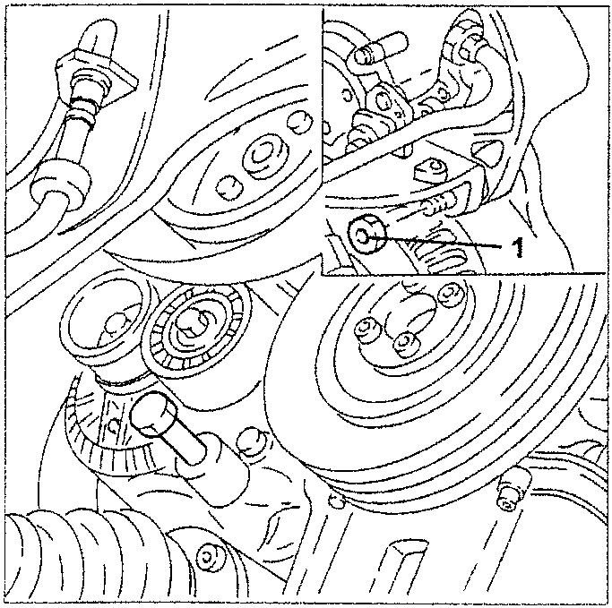 Diagram showing alternator mounting bolts and surrounding components