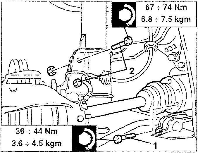 Diagram showing axle shaft and shock absorber with torque specifications