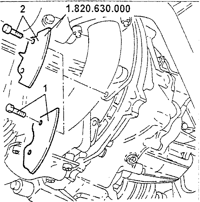 Illustration showing the lower flywheel guard being removed with tool no. 1.820.630.000