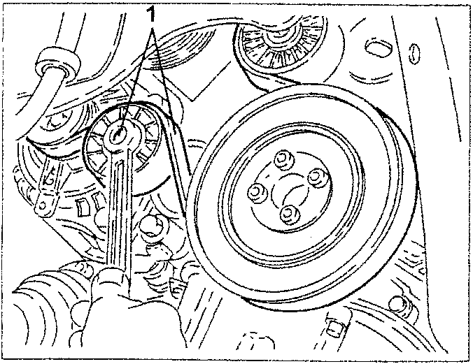 Illustration showing the engine components belt being removed