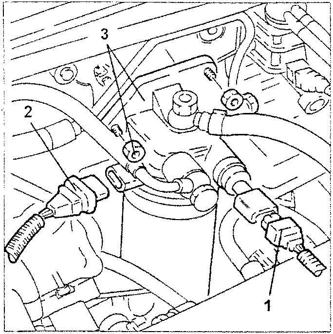 Diagram showing fuel heater connections and fuel filter