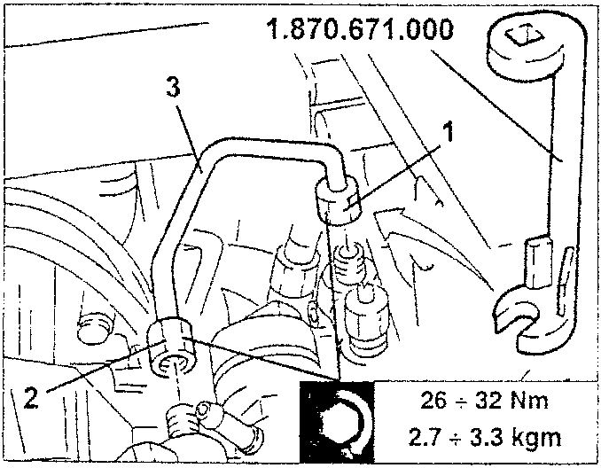 Diagram showing fuel delivery pipe with tool 1.870.671.000
