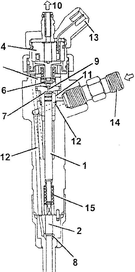 Injector cross-section diagram with numbered parts