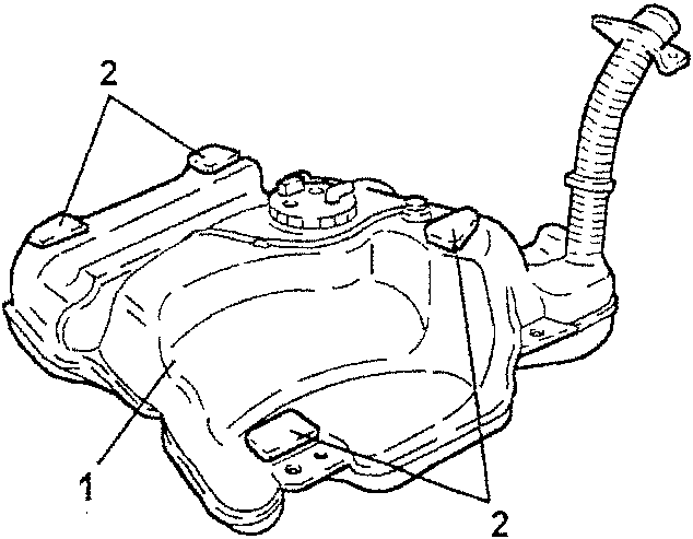 Diagram showing fuel tank with rubber pads