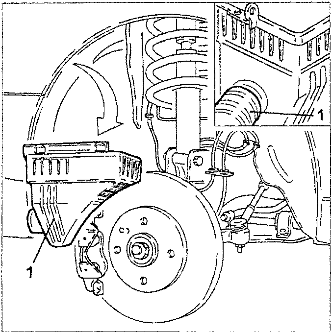 Left front wheel and suspension components with numbered part 1