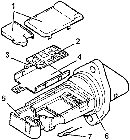 Air flow meter exploded view showing components 1 to 7