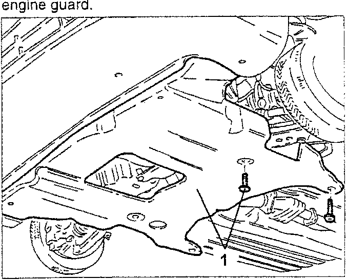 Under-engine view showing bolts securing the under engine guard.
