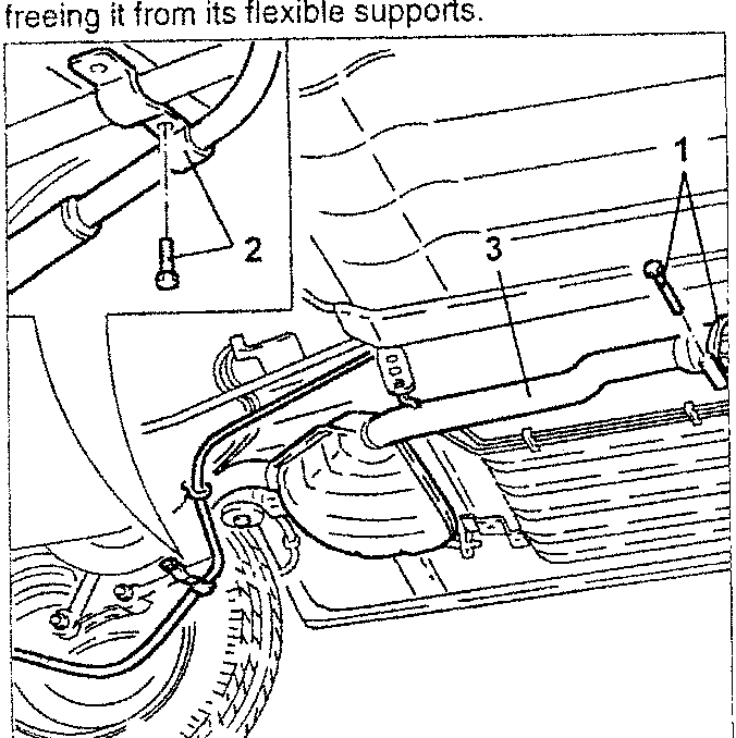 Exhaust rear section removal with numbered parts 1, 2 and 3
