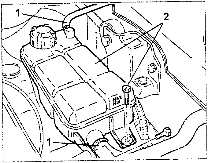 Diagram showing header tank with labeled parts 1 and 2