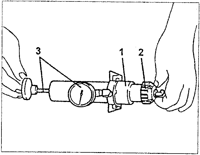Testing tool with hands applying pressure to coupling and piston